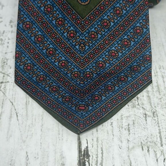 Vintage Polo Ralph Lauren Men's Necktie Paisley Geometric Print Green Blue - Picture 2 of 6